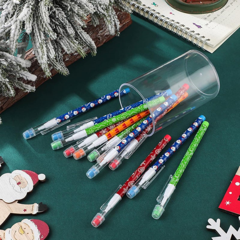Teling Christmas Stackable Pencils Bulk with Eraser Translucent Pencil Multi Point Stackable Push Pencil Xmas Funny Christmas Winter Theme Pencil Set for School Office Student Teacher Supply(120 Pcs) - Image 4